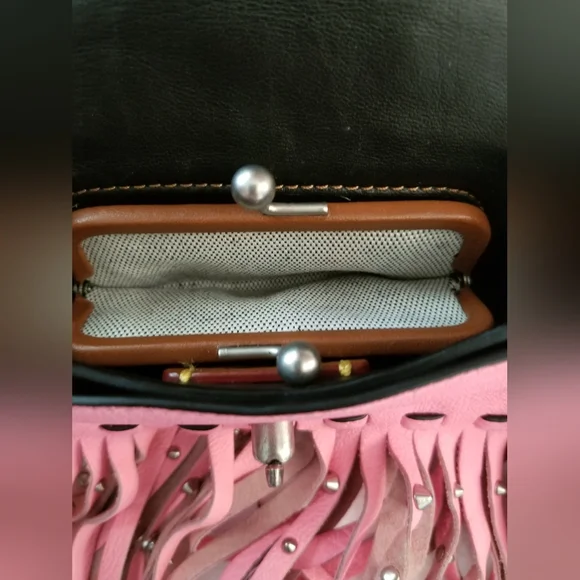 COACH PINK STUDDED WILD TEA ROSE DINKY FRINGE CROSSBODY RARE with COA - Picture 13 of 17